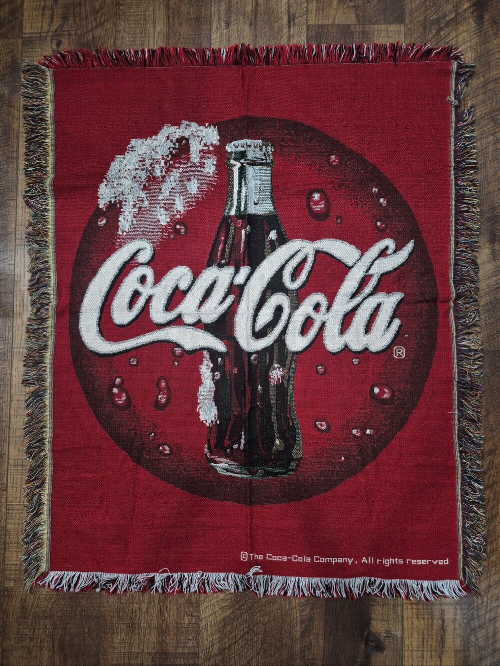 Vintage 90s Coca Cola Wall Woven Tapestry Throw Blanket Hanging 43 X 40